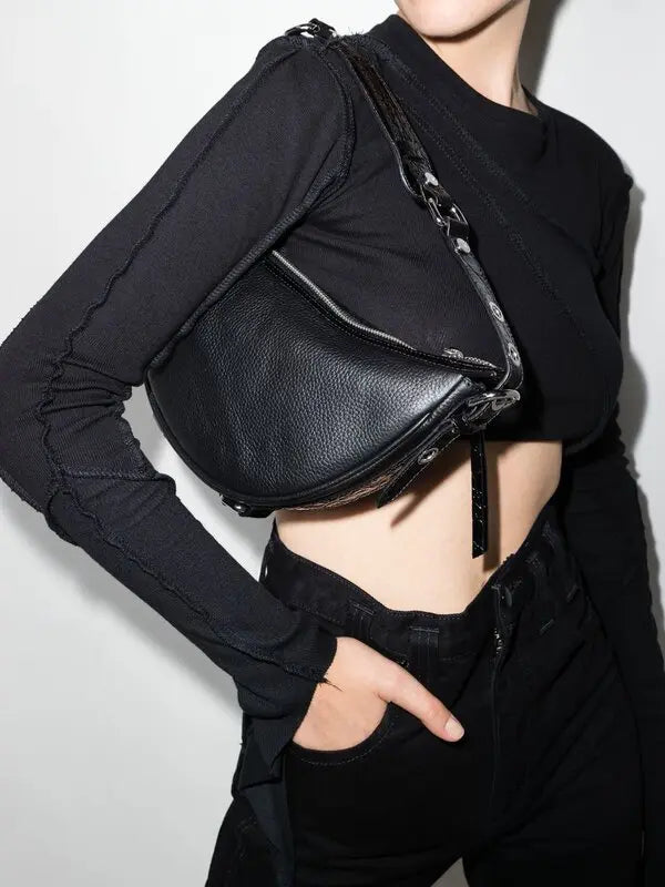 BY FAR Gib Zip-up Curved Shoulder Bag | Grained Leather, Black - product image 2