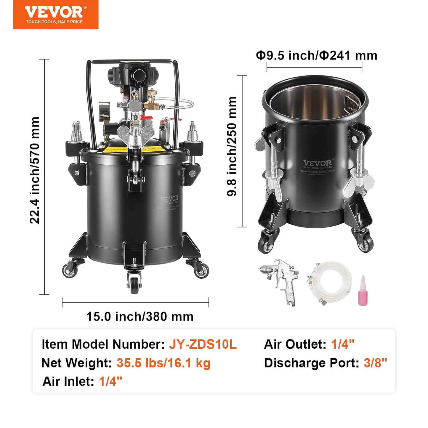10L Pressure Paint Pot Nozzles 60PSI Ideal for Home - No Spray Guns Incl