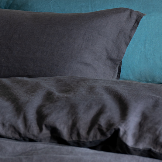 French Linen Oxford Pillowcase Pair - Midnight Grey