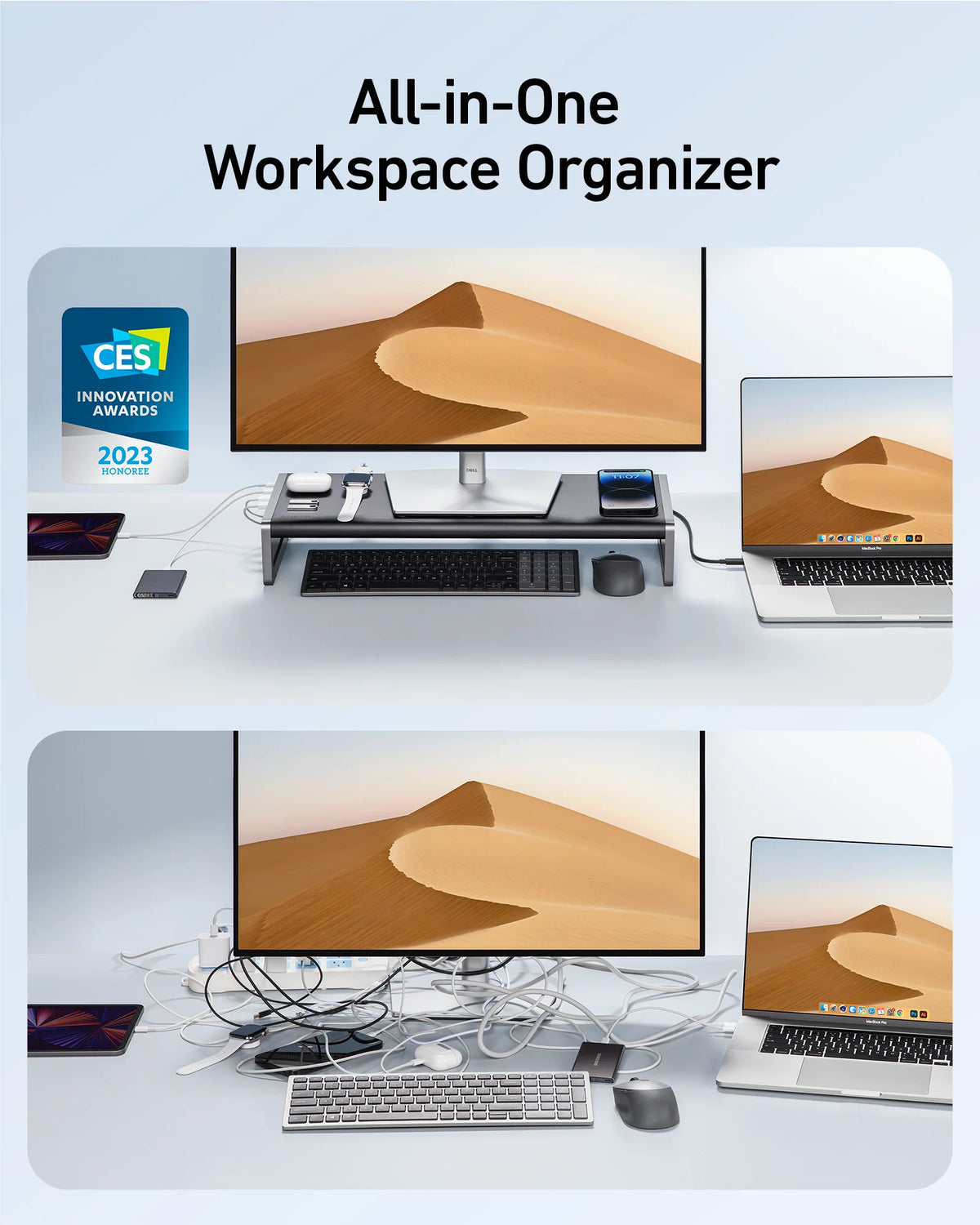 USB 3.2 Docking Station | 12-in-1 Monitor Stand Wireless Charging