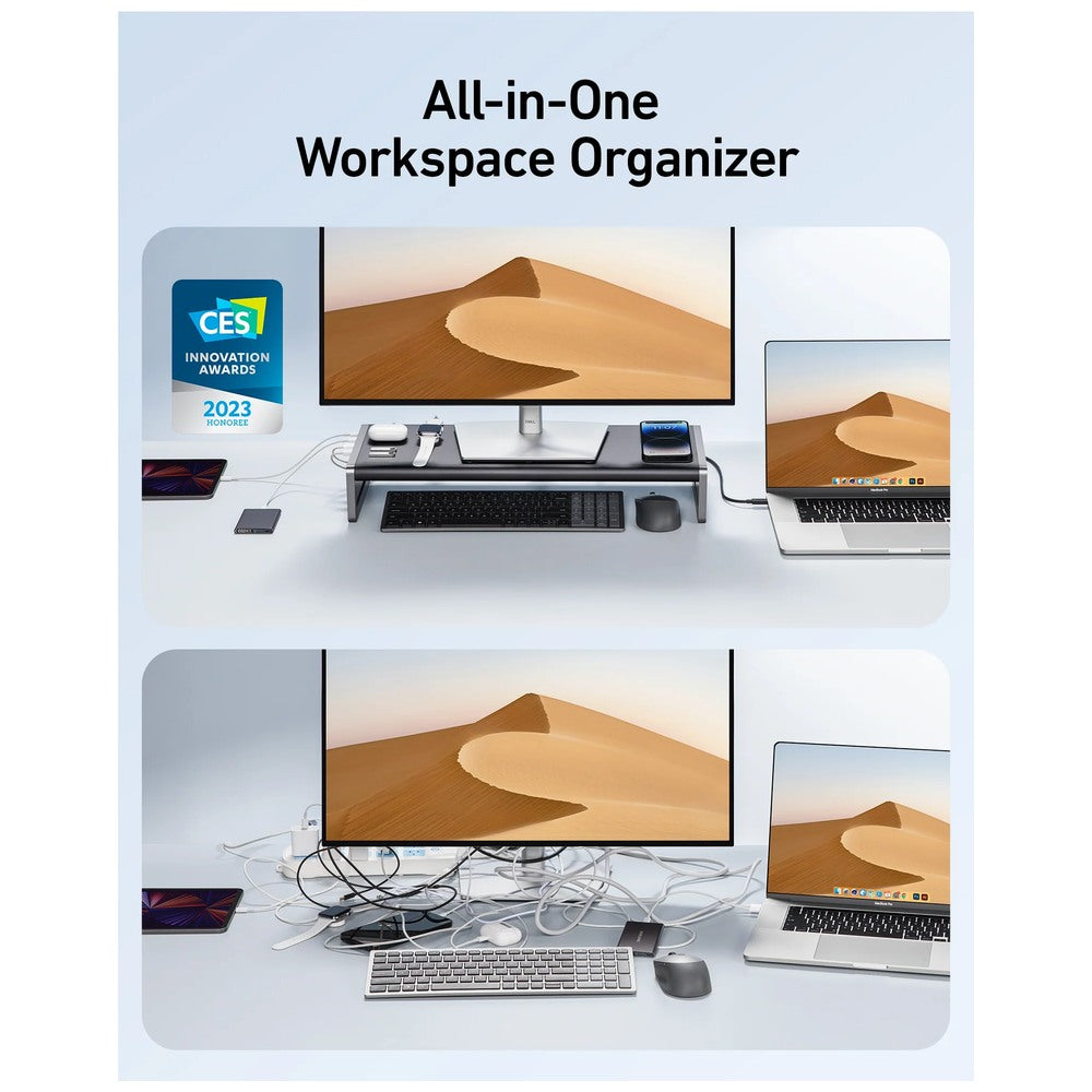 USB 3.2 Docking Station | 12-in-1 Monitor Stand Wireless Charging