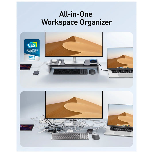 USB 3.2 Docking Station | 12-in-1 Monitor Stand Wireless Charging