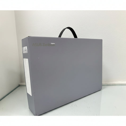 Gray ASUS Zenbook carrying case on a white surface with a white wall background