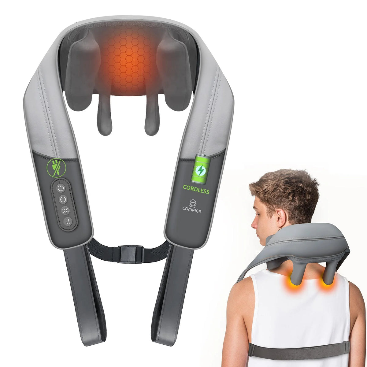 COMFIER Cordless Massager w/ Heat, Shiatsu - Neck, Shoulder, Back