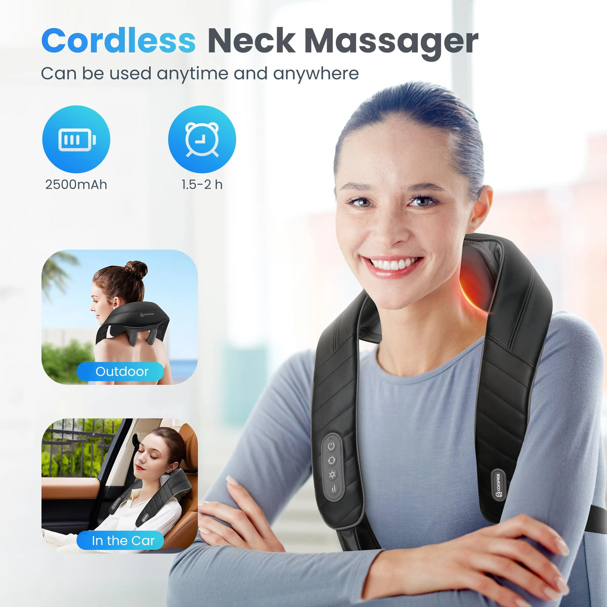 COMFIER Cordless Massager w/ Heat, Shiatsu - Neck, Shoulder, Back