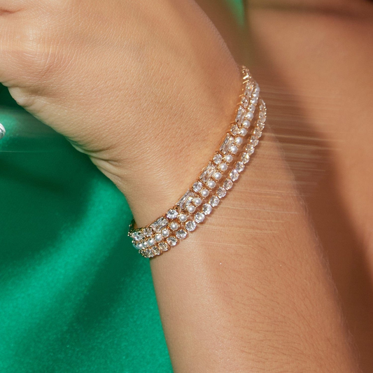 Pearl Tennis Bracelet 18K Gold Plated 17cm