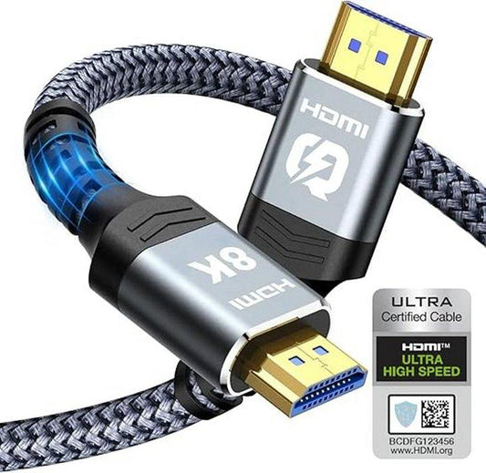 Braided HDMI 2.1 TV Cable Lead HDR 8K 60Hz 4K 120Hz 48Gbps eARC- 1m - product image 2