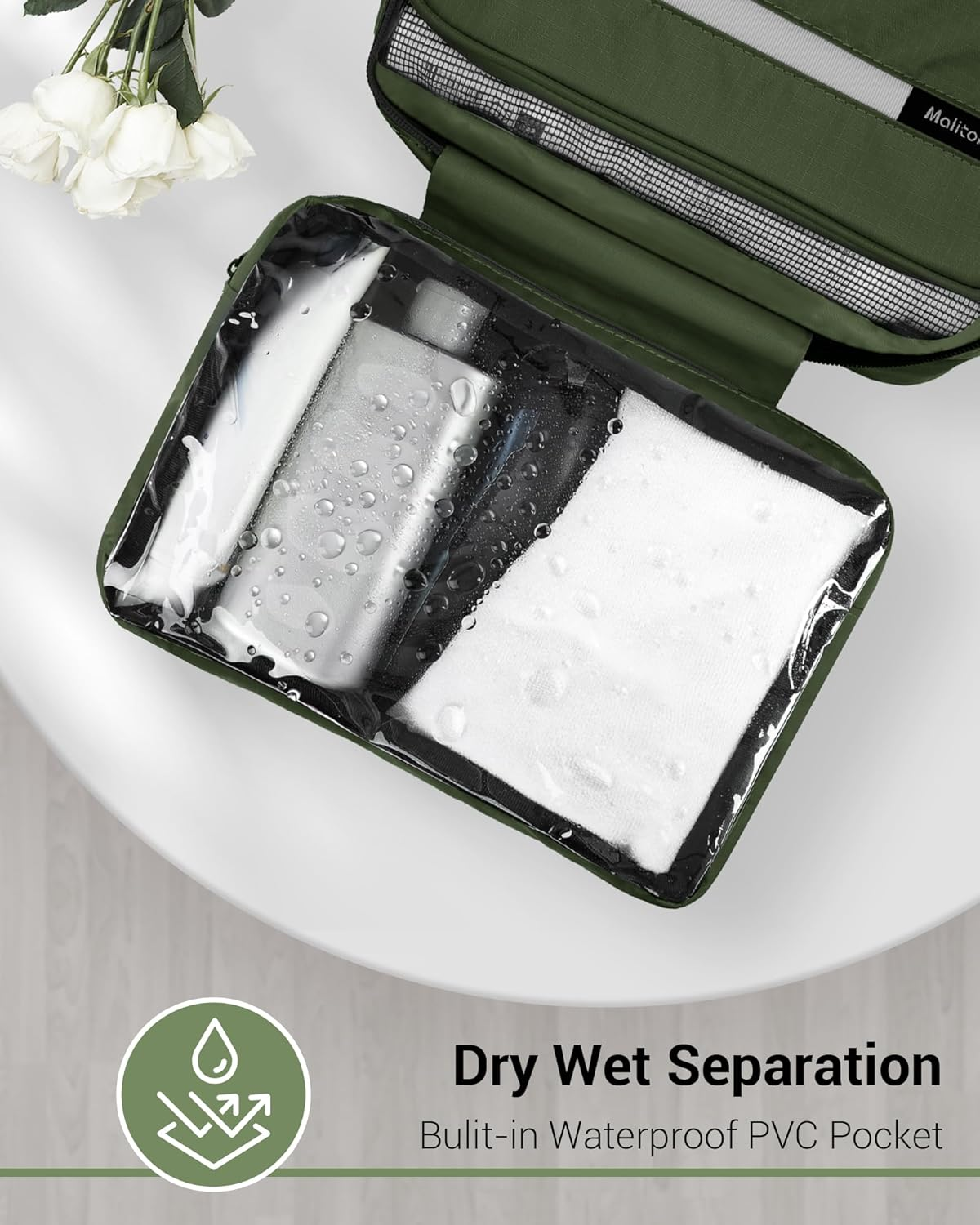 Hanging Toiletry Wash Bag Waterproof Green