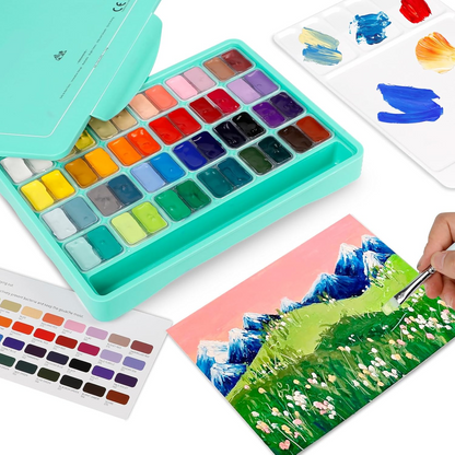 HIMI Gouache Paint Gift Set, Twin Cup 48 Colors X 12g, 3 Brushes, Pad Palet