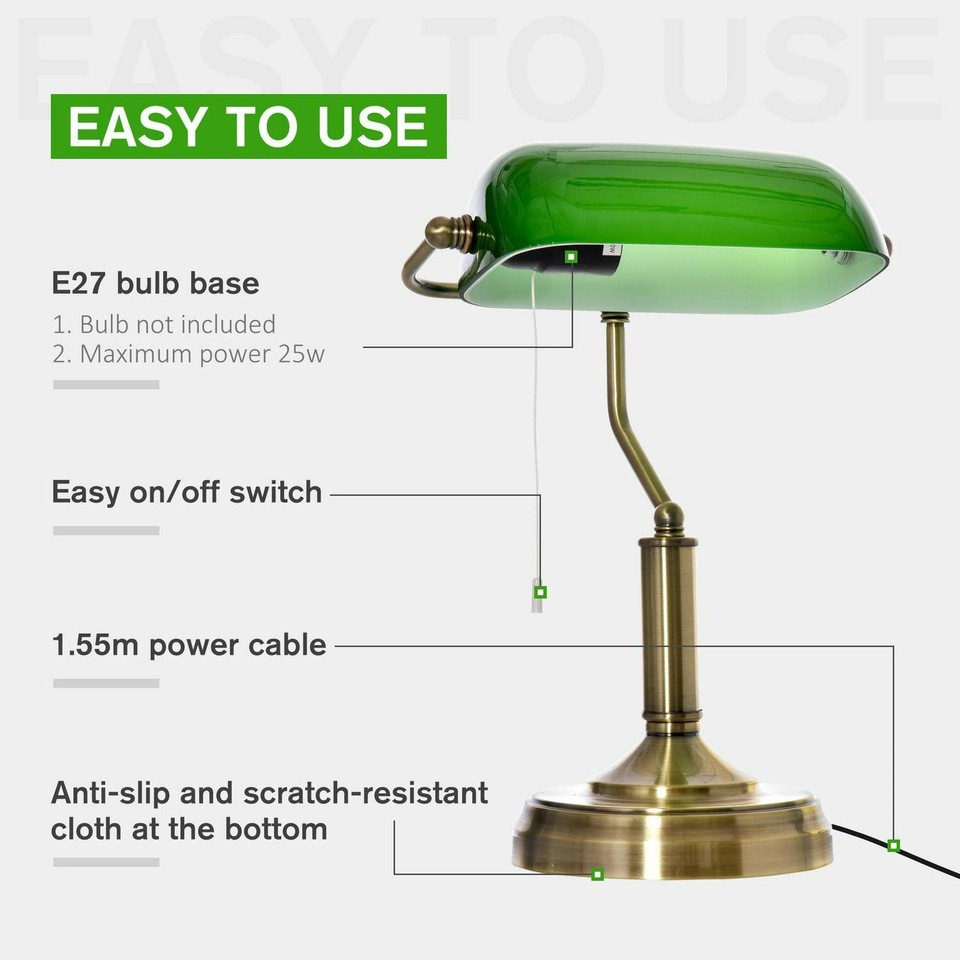 Banker's Desk Lamp | Antique Bronze Sturdy Base Green Glass Shade