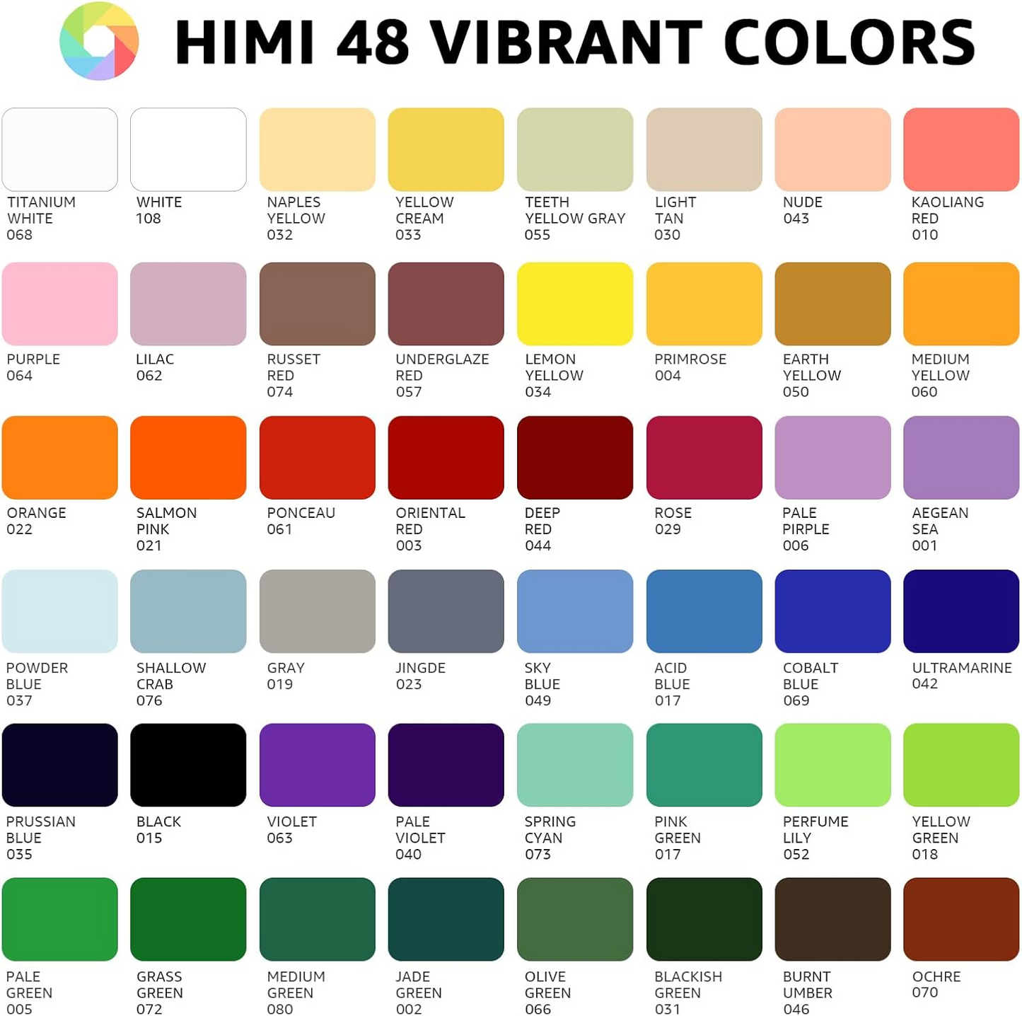 HIMI Gouache Paint Gift Set, Twin Cup 48 Colors X 12g, 3 Brushes, Pad Palet