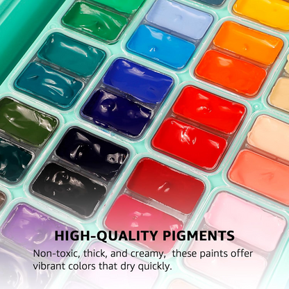 HIMI Gouache Paint Gift Set, Twin Cup 48 Colors X 12g, 3 Brushes, Pad Palet