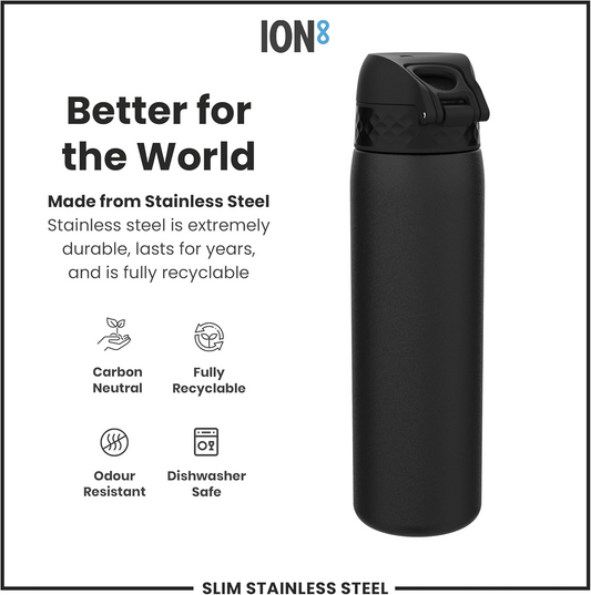 ION8 Leak Proof Slim Water Bottle - Black - 600ml (20oz)