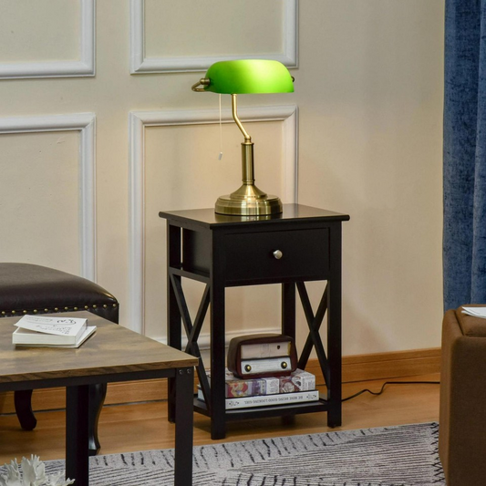 Banker's Desk Lamp | Antique Bronze Sturdy Base Green Glass Shade