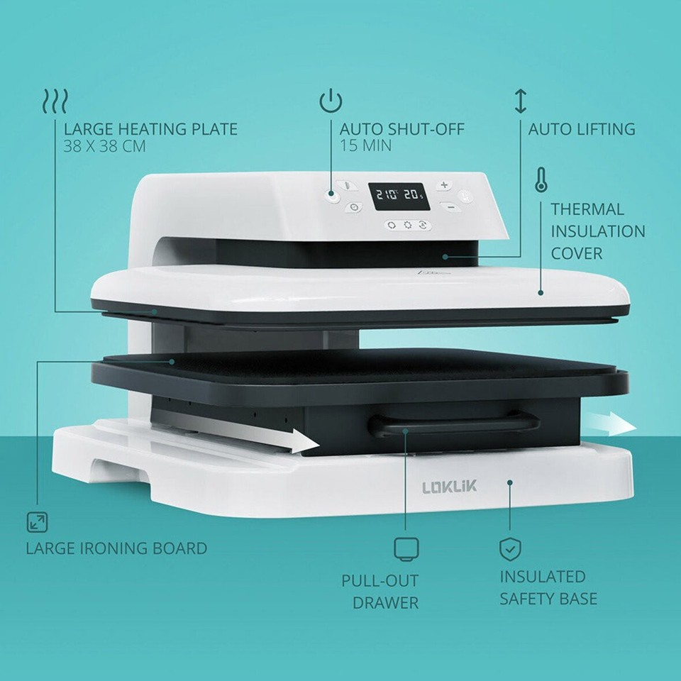 Auto Heat Press Machine White | 38x38 cm