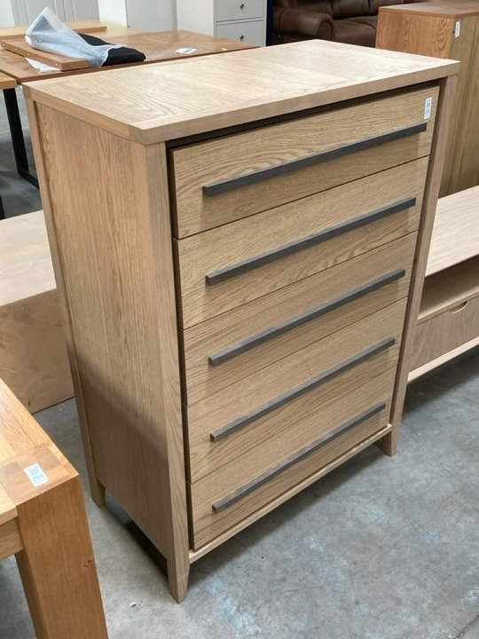 Rimini 5 Drawer Chest | Aged Oak | 119 x 85 x 45 cm