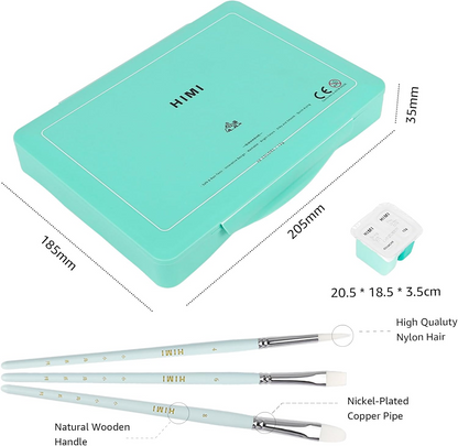 HIMI Gouache Paint Gift Set, Twin Cup 48 Colors X 12g, 3 Brushes, Pad Palet