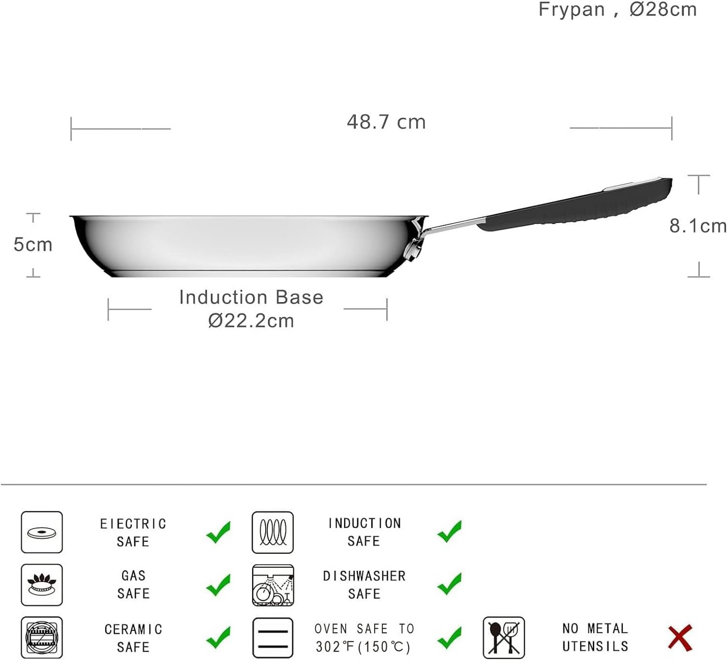 Amazon Basics Stainless Steel Non-Stick 28 cm Frying Pan Soft Handle