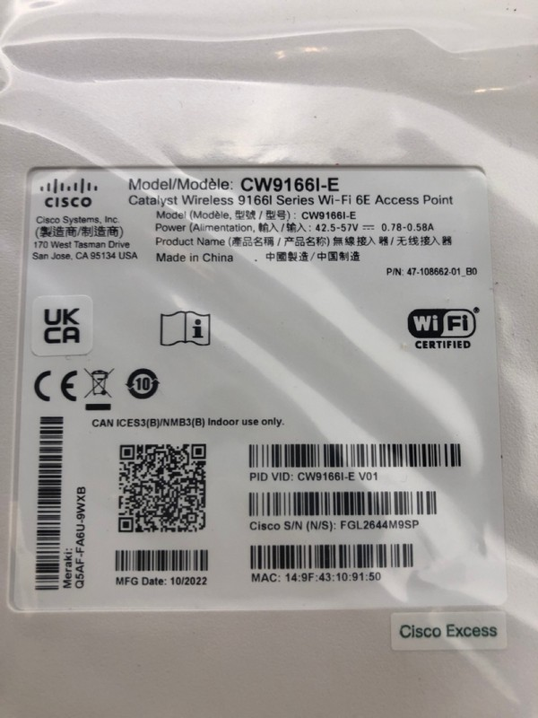 Catalyst CW9166I-E Access Point | 4x4 MU-MIMO 802.11ax 7.78Gbps