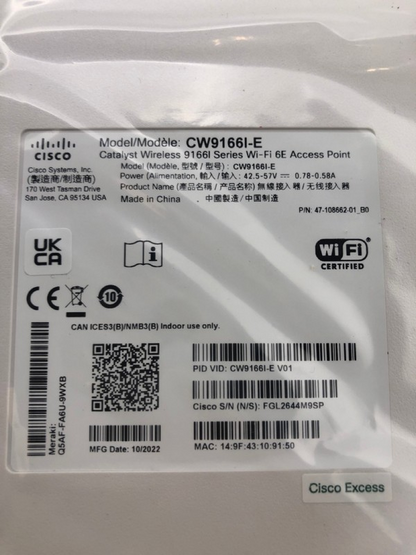 Catalyst CW9166I-E Access Point | 4x4 MU-MIMO 802.11ax 7.78Gbps