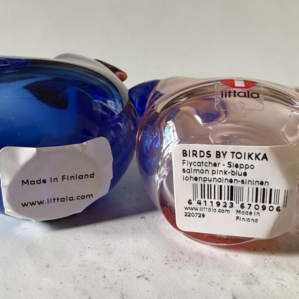 iittala Birds Pair | Oiva Toikka, Finland | Blue-Copper & Pink- Blue, 95cm