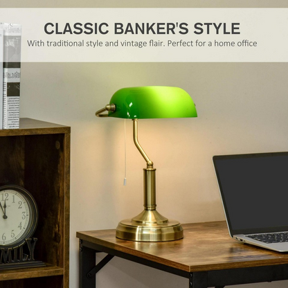 Banker's Desk Lamp | Antique Bronze Sturdy Base Green Glass Shade