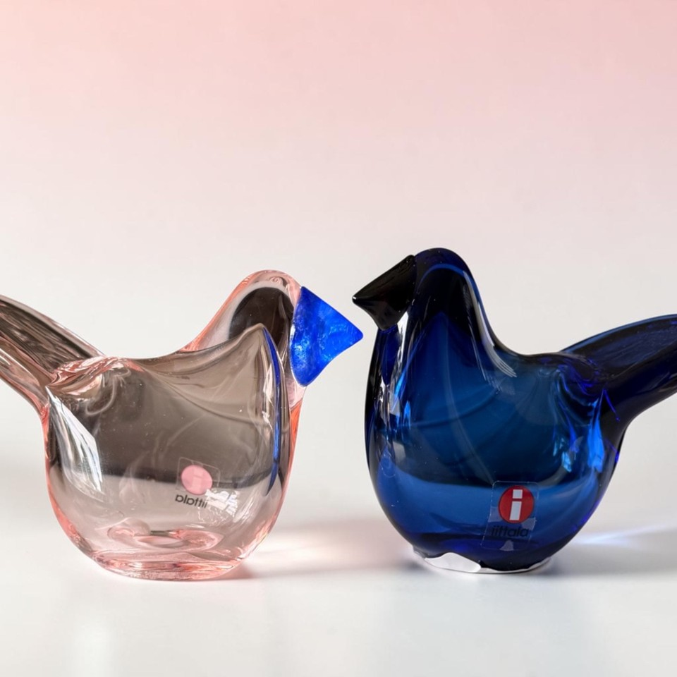 iittala Birds Pair | Oiva Toikka, Finland | Blue-Copper & Pink- Blue, 95cm