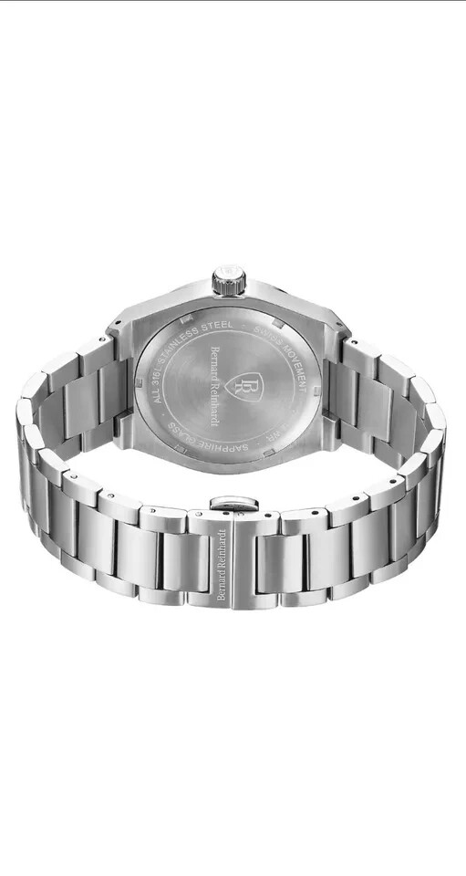 Bernard Reinhardt: Men's Luxury Black Dial Swiss Movement SS Case Strap