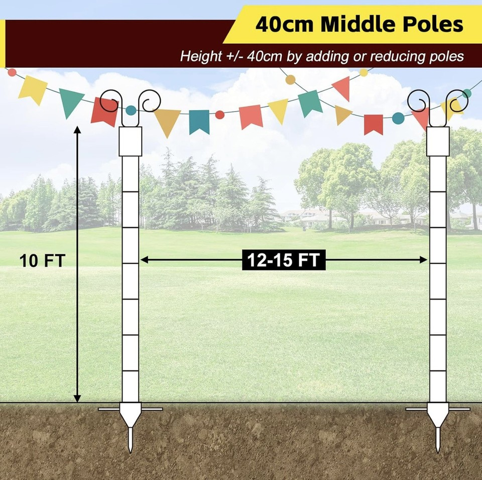 10ft Outdoor String Festoon Light Bunting Hanging Pole - White