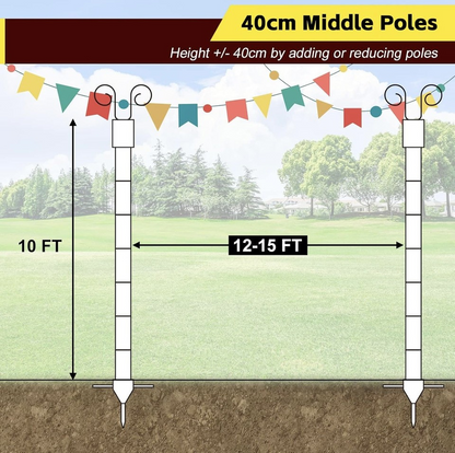 10ft Outdoor String Festoon Light Bunting Hanging Pole - White