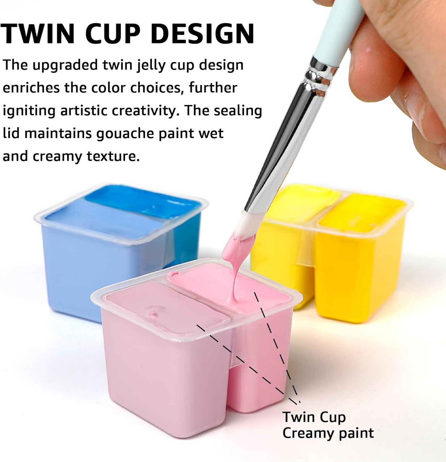 HIMI Gouache Paint Gift Set, Twin Cup 48 Colors X 12g, 3 Brushes, Pad Palet