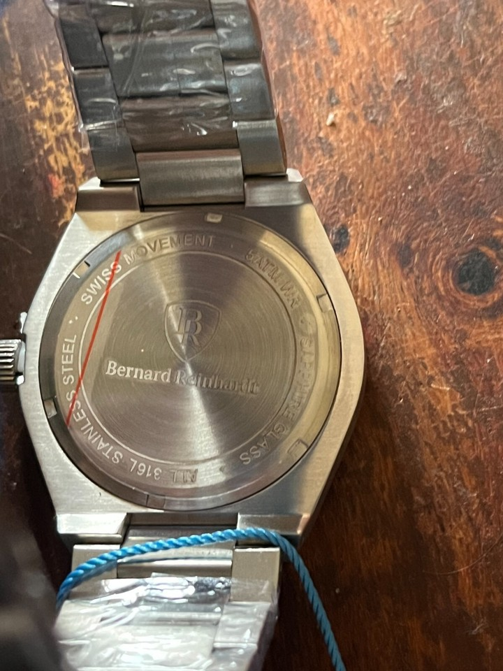 Bernard Reinhardt: Men's Luxury Black Dial Swiss Movement SS Case Strap